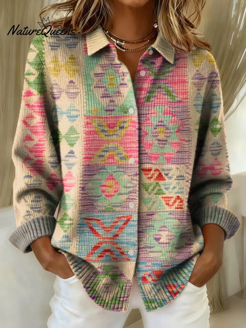 Women's Geometric Pattern Art Print Casual Cotton Knitted Sweater