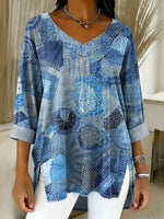 Women's Patchwork Pattern Art Print Casual Denim Shirt