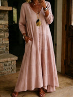 Women's Casual Loose-fitting Linen And Cotton Long-sleeved Dress