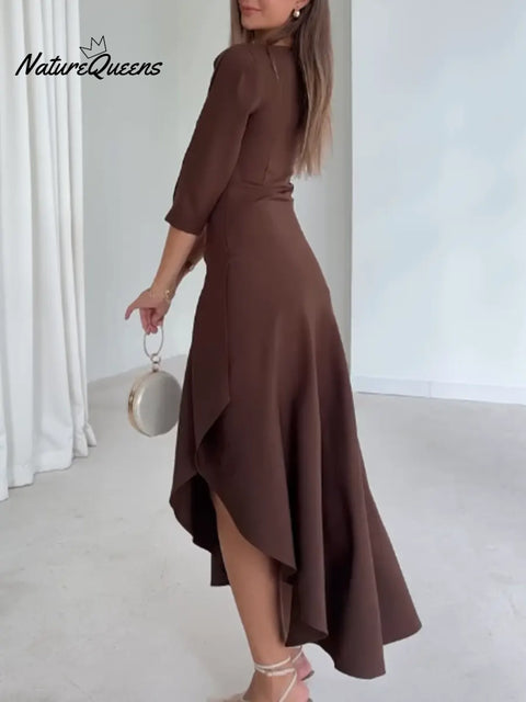 Women's Elegant Solid Color Ruffled Dress With Asymmetrical Hem