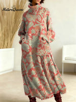 Women's Floral Pattern Art Print Casual Cotton Knitted Dress