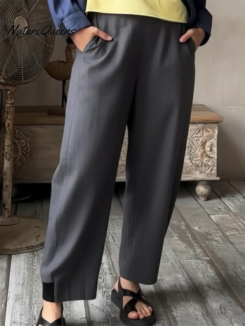 Women's 3D Cut Solid Color Linen Trousers