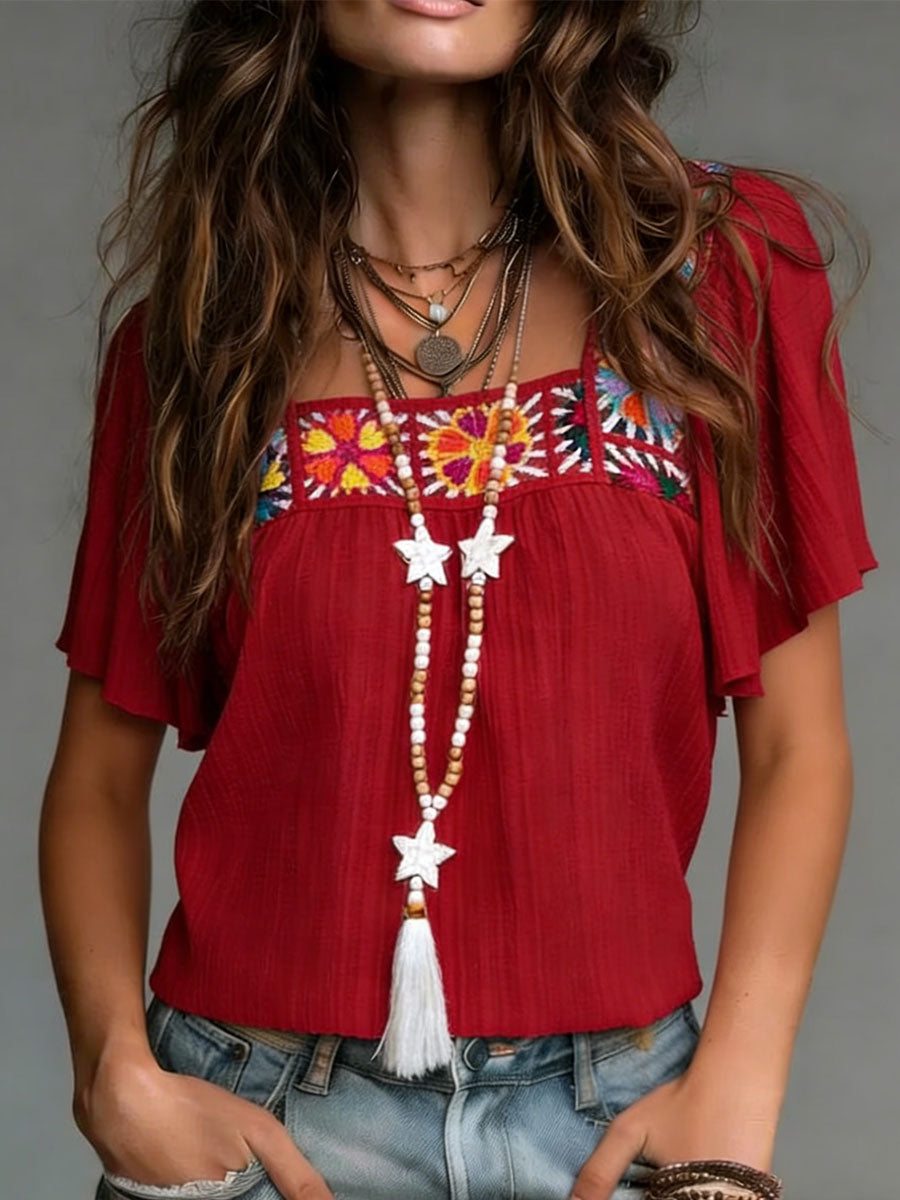 Women's Cozy Minimalist Splicing Solid-color V-neck 100% Cotton Shirt