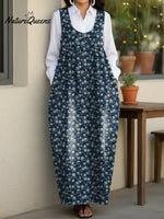 Women's Floral Art Casual Loose Denim Vest Dress