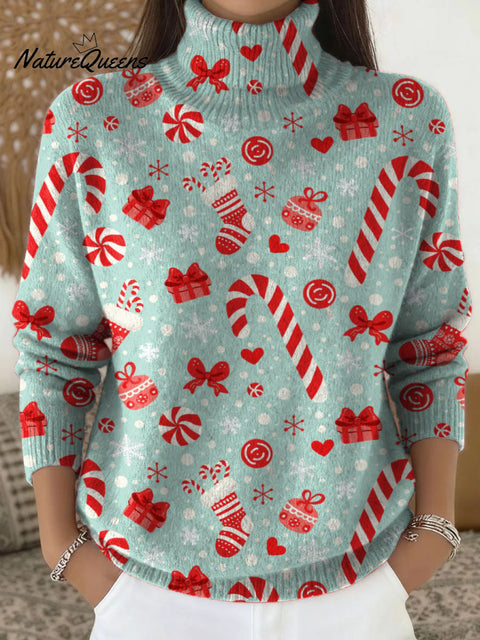 Christmas candy and gifts decorative pattern Casual Stand Collar Sweater