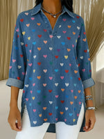 Women's Heart Casual Washed Denim Cotton Top