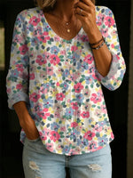 Women's Floral Pattern Art Print Casual Cotton Shirt