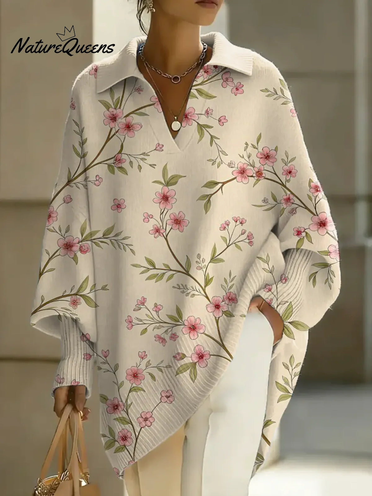 Women's Floral Art Print Casual Knit Sweater