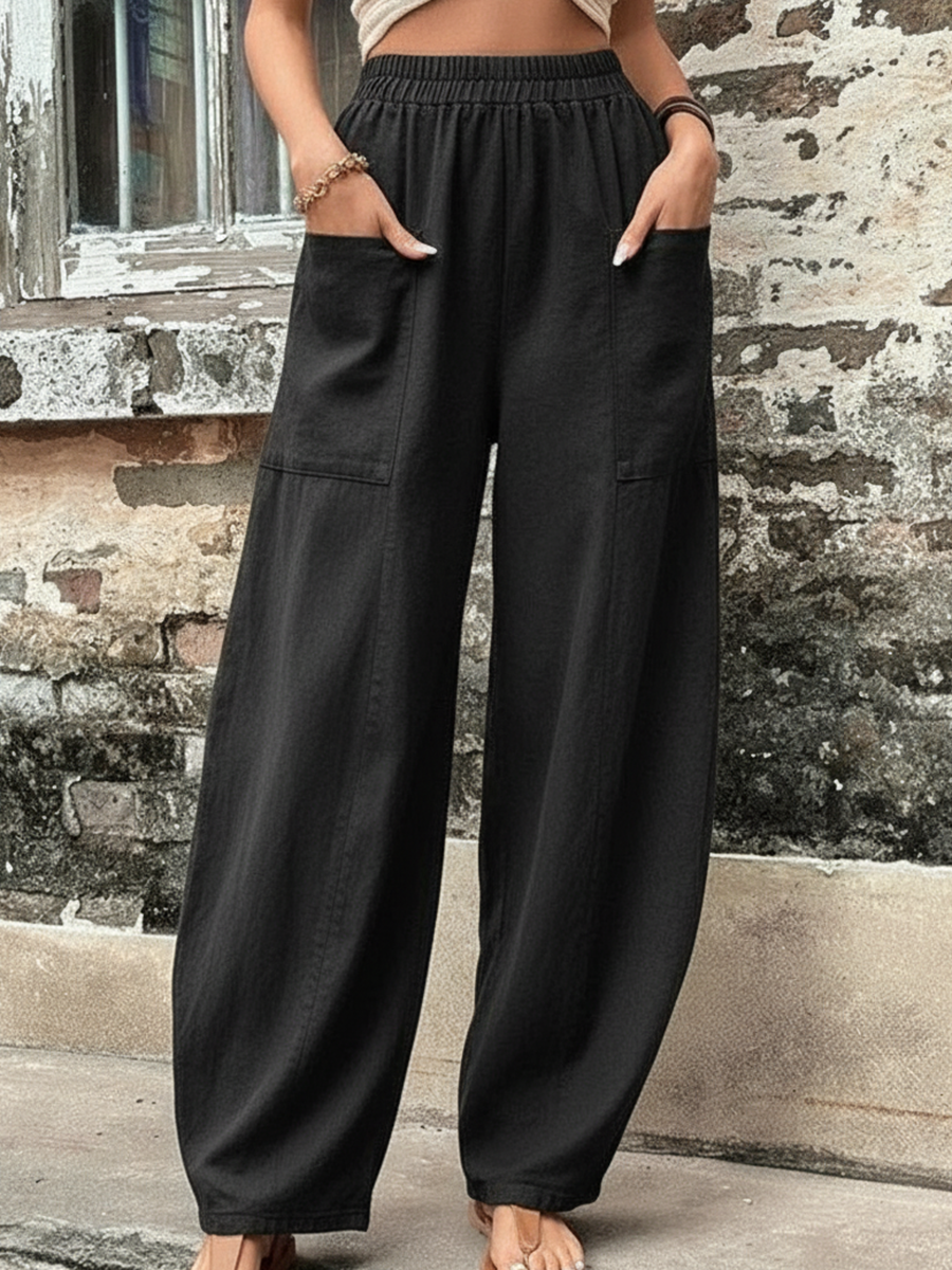 Cozy Pocket Denim Wide-leg Pants
