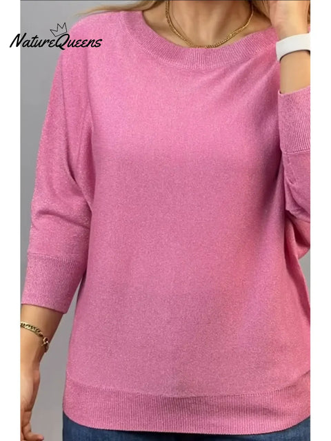 Women's Boat Neck Shiny Knit Sweater