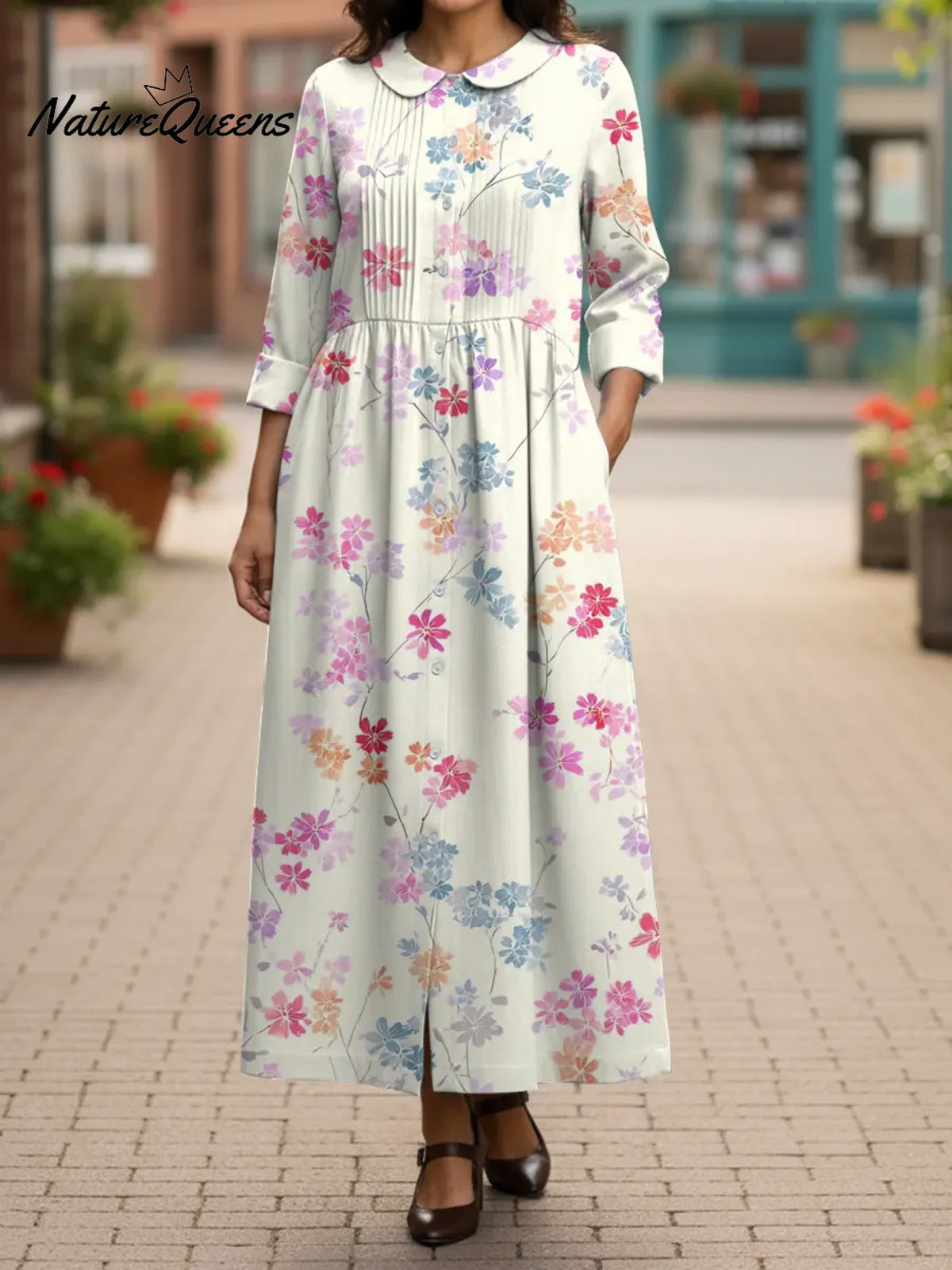 Women's Retro Small Flower Cotton And Linen Dress