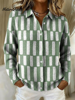 Geometric Short-line Decorative Patterns Casual Shirt Collar Long Sleeve Sweater