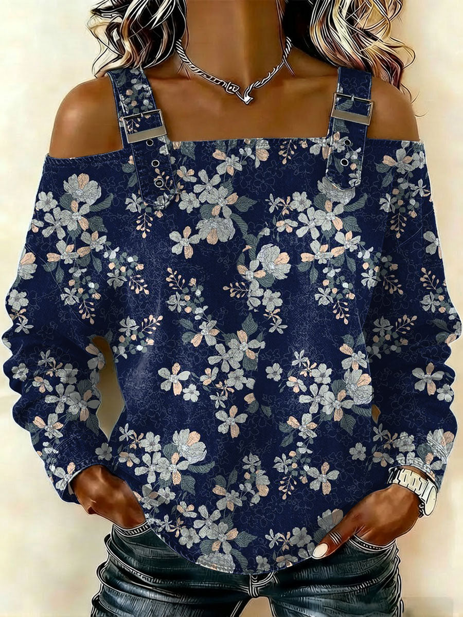 Women‘s Vintage Flower Pattern Art Print Casual CottonShirt