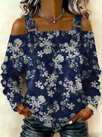 Women‘s Vintage Flower Pattern Art Print Casual CottonShirt