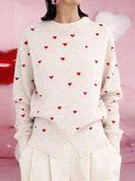 Women's Heart-print Stand-collar Long-sleeved Loose-fitting Casual Knitted Sweater