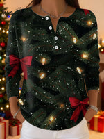 Women's Christmas Pattern Art Print Buttoned Cardigan Sweater