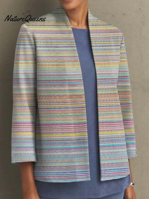 Women's Striped Pattern Art Print Casual Coat