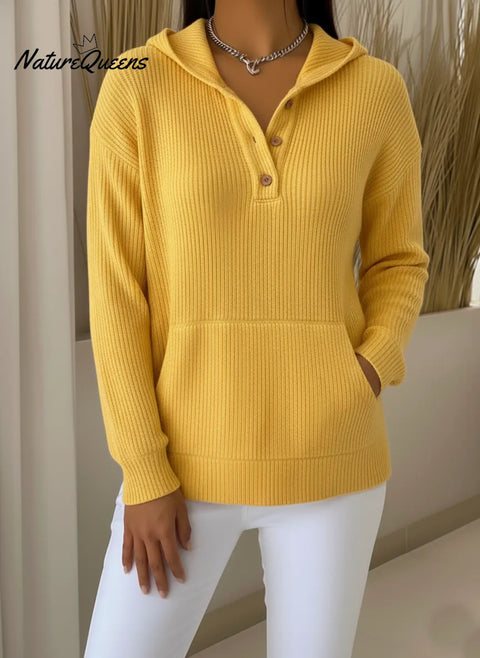Casual Travel Button Hooded Top and Pants Two-Piece Set