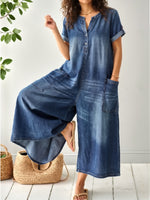 Women's Casual Loose Short-sleeved Denim Jumpsuit