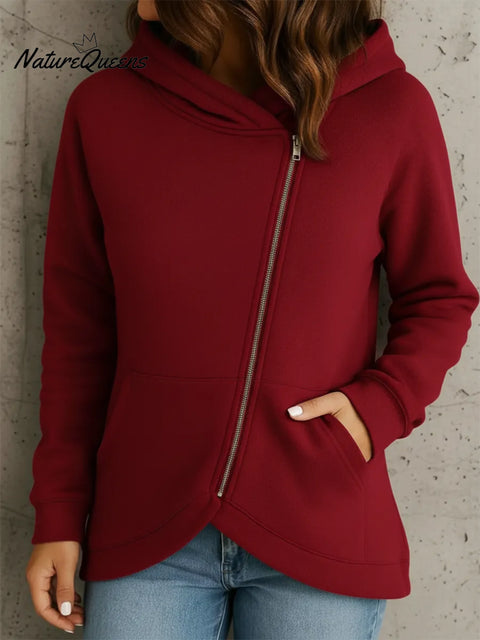 Cozy Irregular Hem Hooded Sweatshirt Jacket