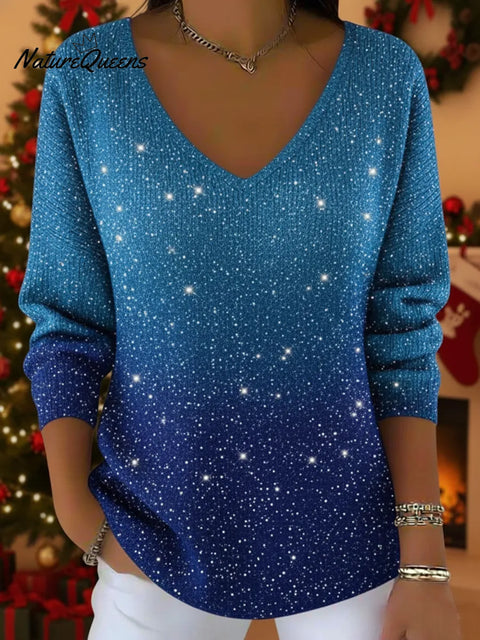 Starry Sky Shiny V-neck Loose Sweater Top
