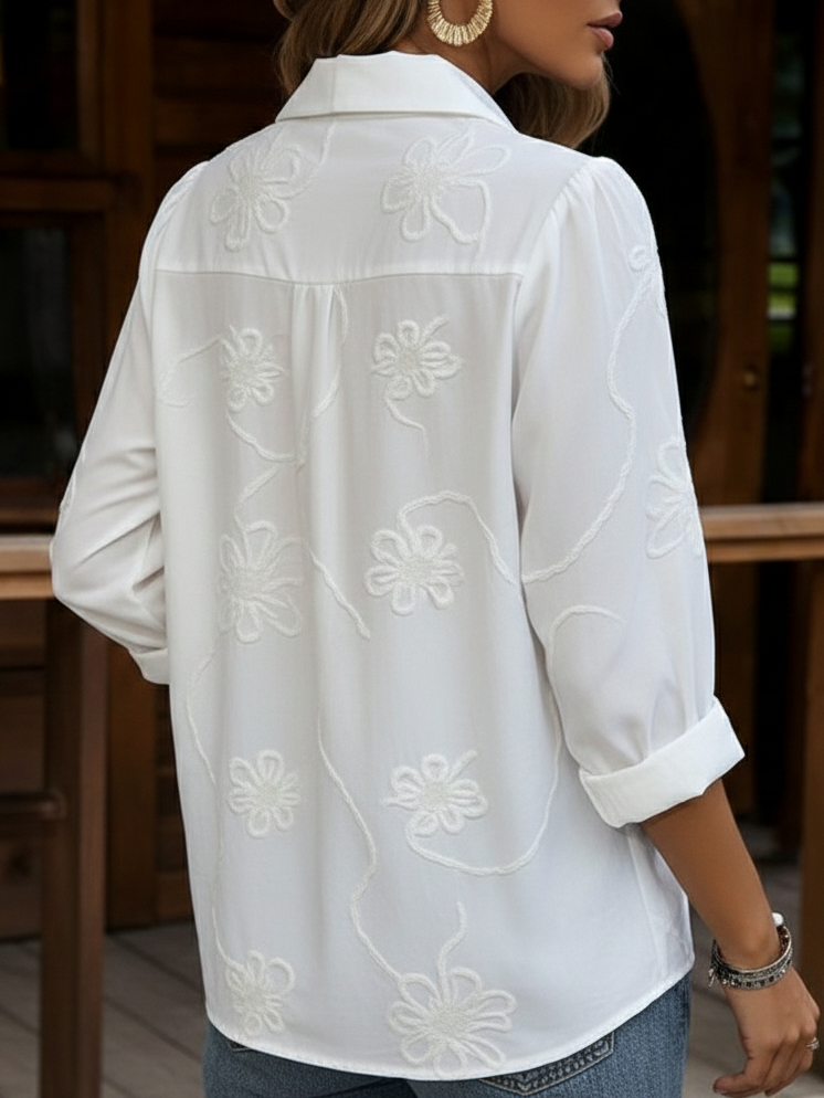 Romantic Floral Embroidered Polo Shirt