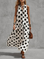 Women's Polka Dot Print V-neck Sleeveless Casual Loose Cotton-linen Dress