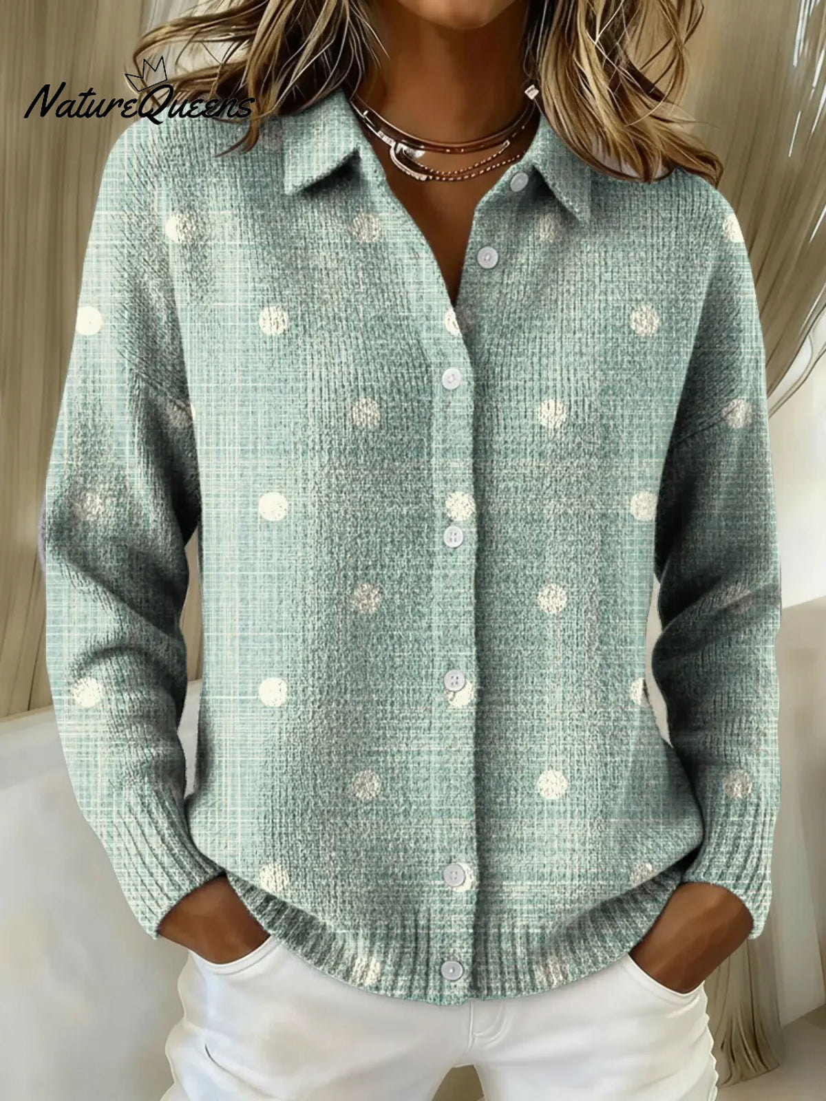 Women's Simple Dots Printed Collared Sweater