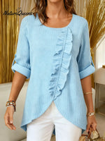 Women's Solid Color Round Neck Long-sleeved Casual Loose Three-dimensional Leaf-shaped Irregular Hem Knit Sweater