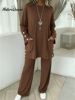 Women's Comfortable Stretch Cotton Top And Pants Two-piece Set