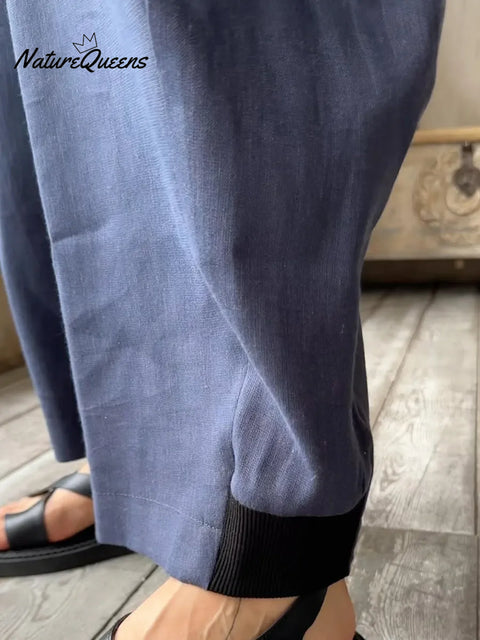 Women's 3D Cut Solid Color Linen Trousers