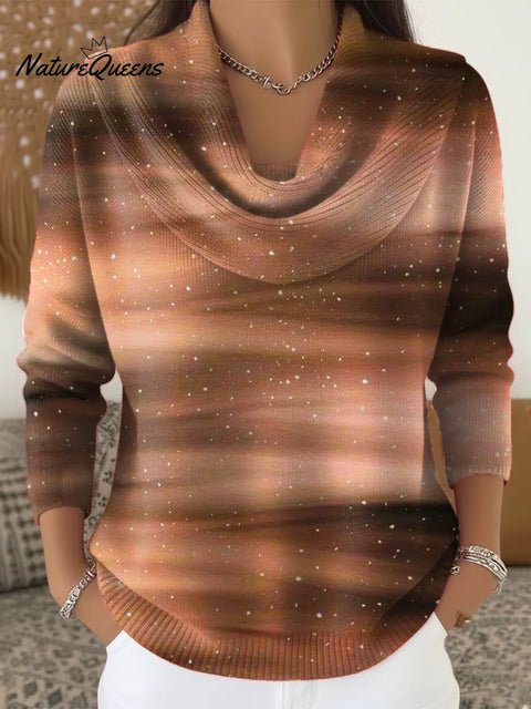Women's Shiny Gradient Pattern Art Print Casual Cowl Neck Sweater