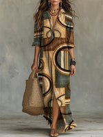 Colorful Geometric Pattern Long Sleeve Cotton Dress
