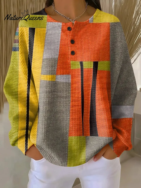 Women's Colorful Abstract Geometric Painting Art Print Casual Cotton Shirt