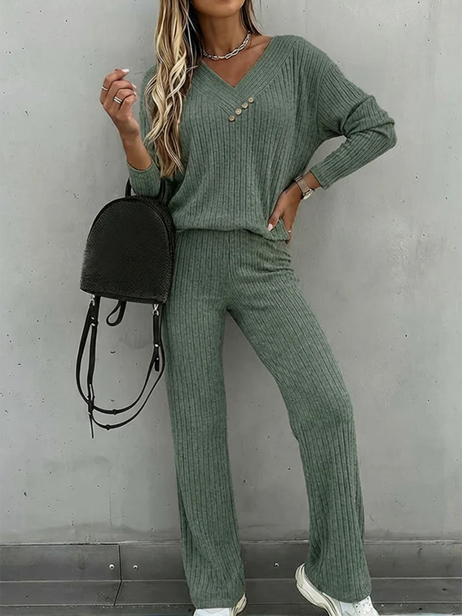 Casual Knitted Top And Wide-leg Pants Two-piece Set
