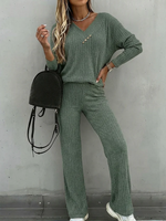 Casual Knitted Top And Wide-leg Pants Two-piece Set