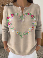 Women's Retro Plaid Heart Art Print Valentine's Day Casual Sweater