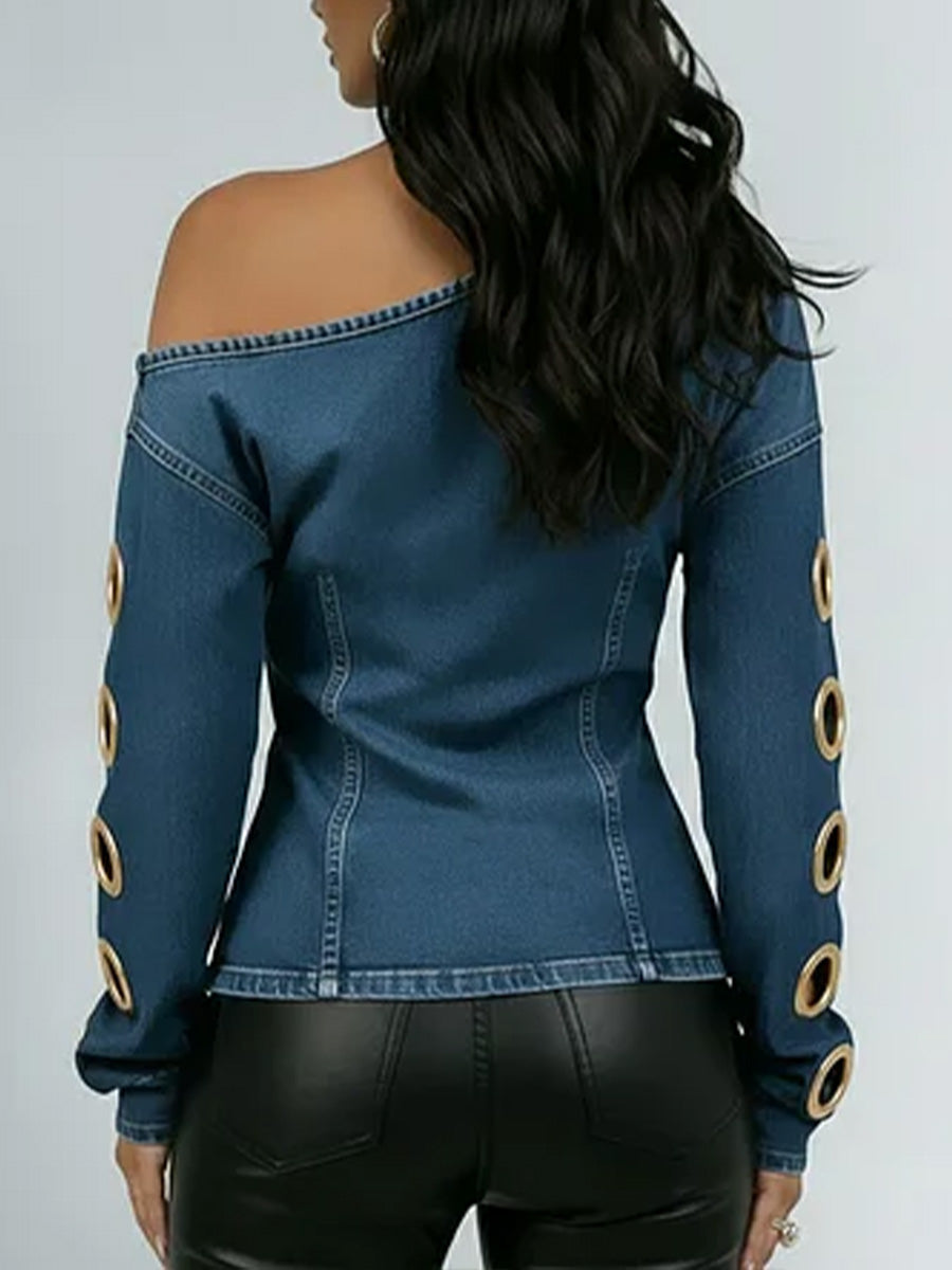 Women's Off-the-shoulder Long-sleeved Casual Loose Denim Top