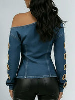 Women's Off-the-shoulder Long-sleeved Casual Loose Denim Top