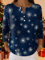 Women's Christmas Snowflake Pattern Art Print Buttoned Cardigan Sweater