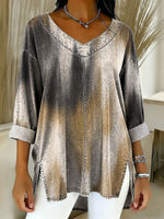 Women's Geometry Color Splicing Gradient Art Casual Washed Denim Cotton Top