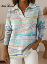 Women's Colorful Stripes Pattern V-neck Sweater