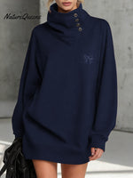 Women's Solid Color Stand-collar Long-sleeved Loose Casual Sweatshirt