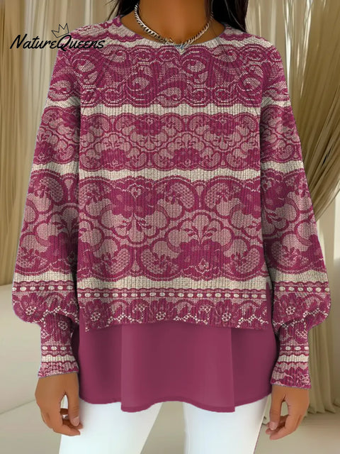 Women's Floral Pattern Art Print Casual Knitted Sweater