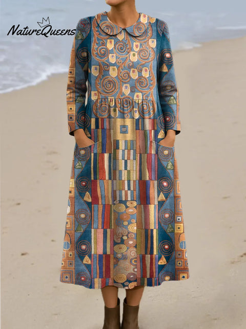 Women's Geometric Pattern Art Print Casual Cotton Dress