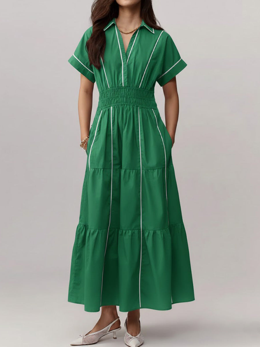 Women's V-neck Short-sleeved Casual Loose Cotton And Linen Dress