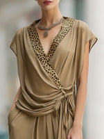 Women's V-neck Short-sleeve Casual Loose Drawstring Top