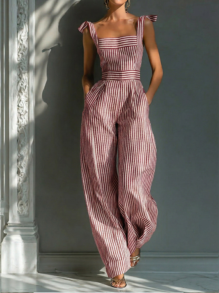 Stylish Striped Linen And Cotton Overalls
