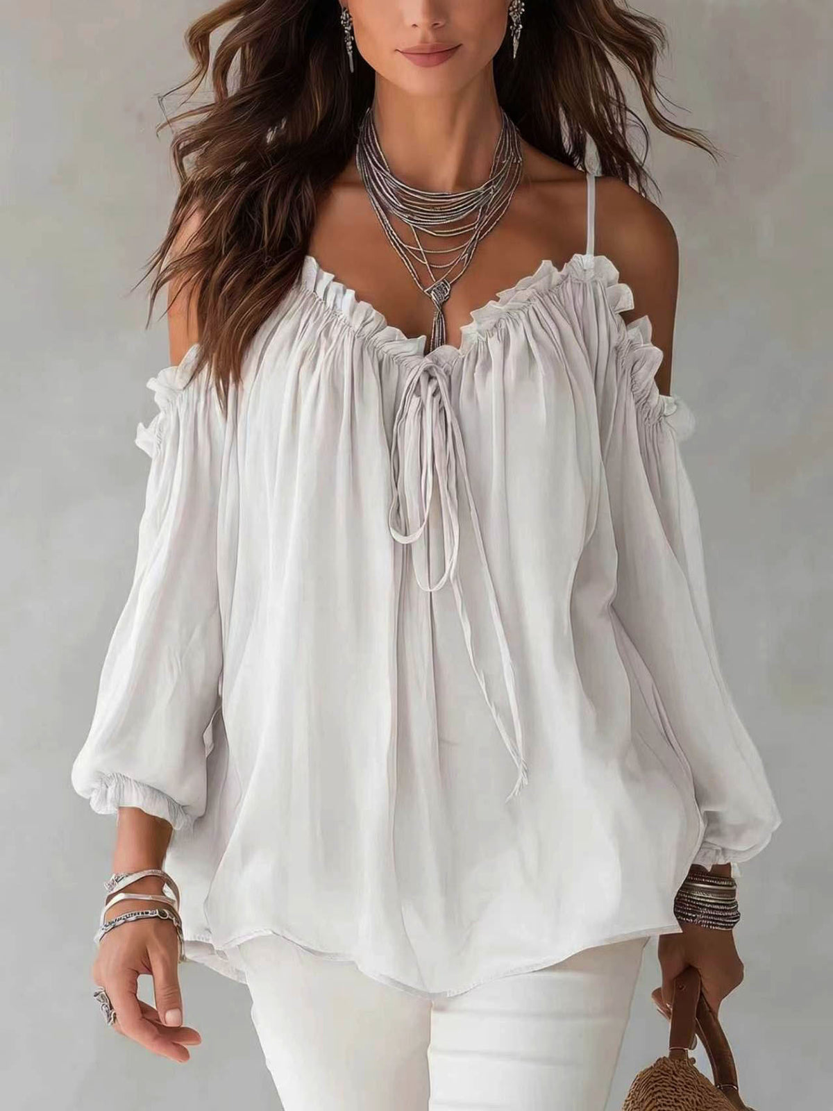 Boho Ruffled Off-shoulder Chiffon Blouse