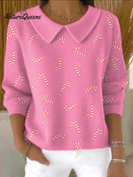 Women's Christmas Pattern Art Print Casual Cotton Sweater